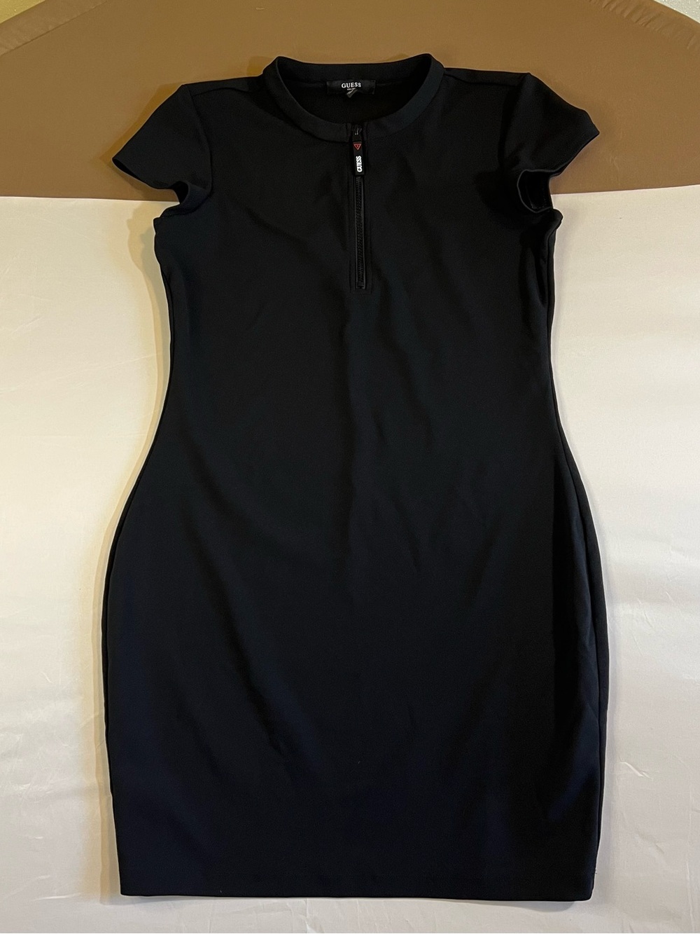 GUESS Black Short-Sleeve Zip-Front Bodycon Dress